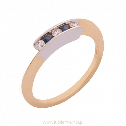 Pierścionek złoty z brylantami i szafirami