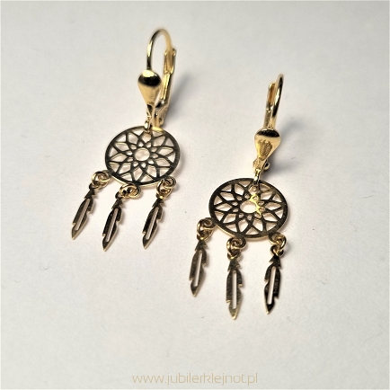 Kolczyki wiszące próba 585 Łapacz snów