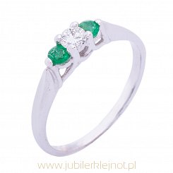 Pierścionek złoty z brylantem i szmaragdami