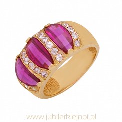 Pierścionek złoty próby 585 z cyrkoniami i rubinami