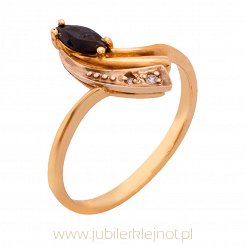 Pierścionek złoty z brylantami i szafirem