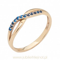 Pierścionek złoty z cyrkoniami szafiry próba 585