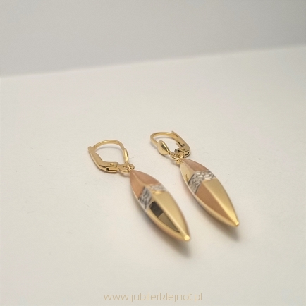 Kolczyki wiszące próba 585 żółto-bało-różowe