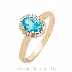 Pierścionek złoty z cyrkoniami i topazem próba 585